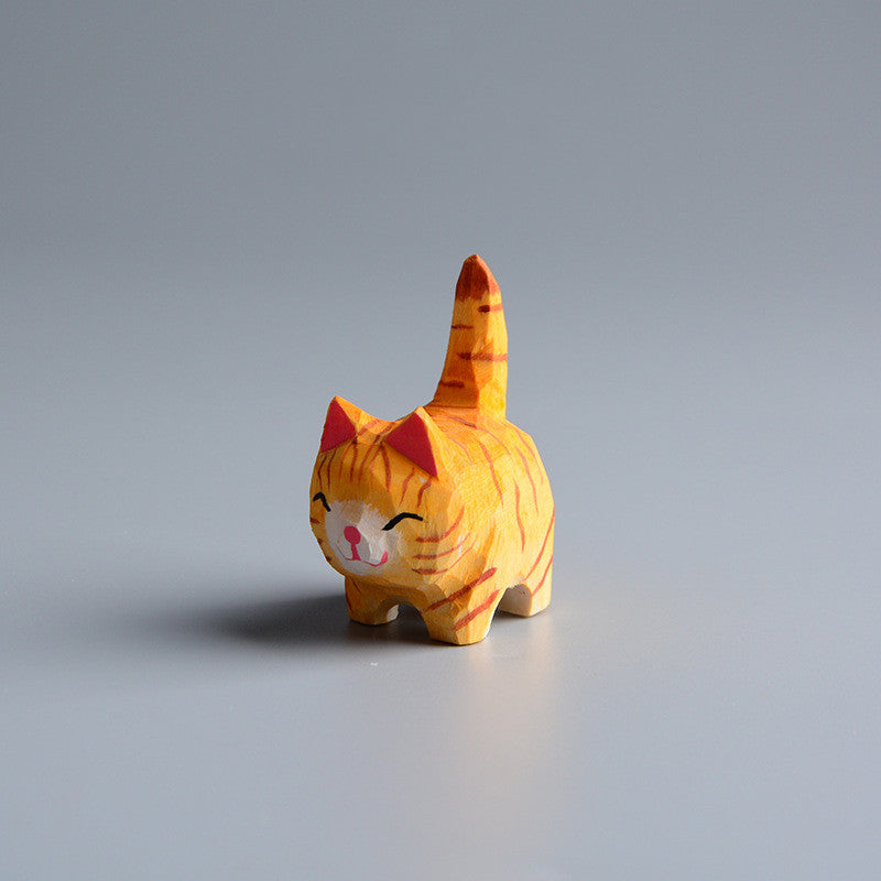 Handmade Wooden Cat Figurine - Artisan Carved Wood Cat Sculpture Home Decor Gift