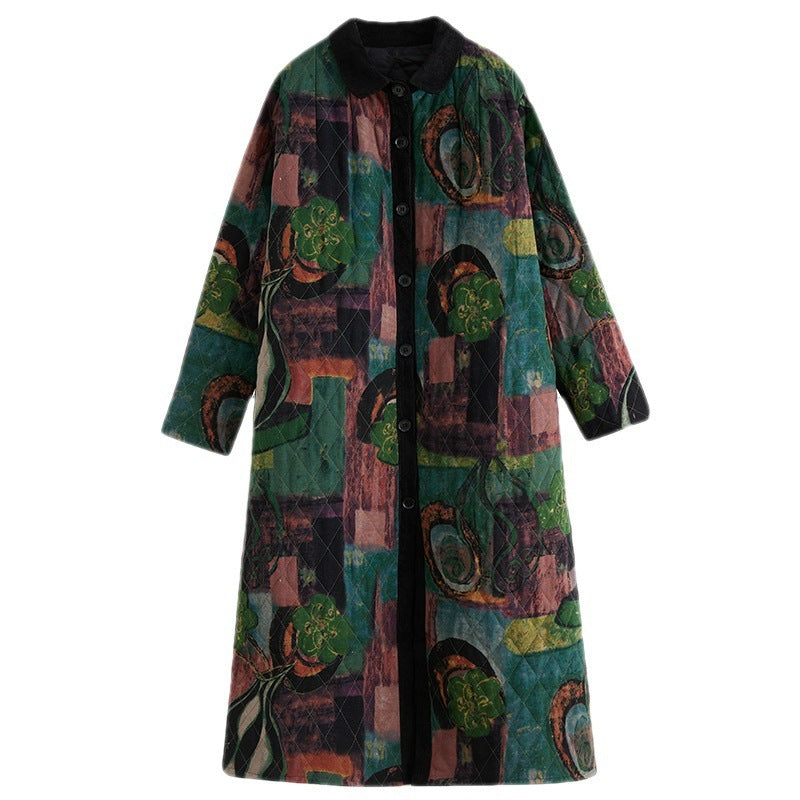 New Vintage Ethnic Print Loose Long Sleeve Coat For Women