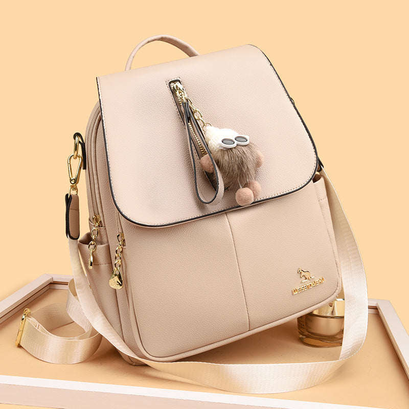 New Genuine Leather With Pendant High-value Female Student Travel Backpack