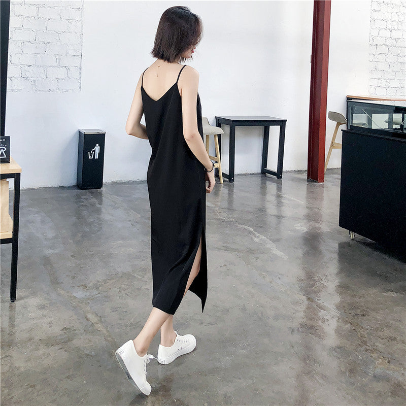 Black Suspenders Women's Summer V-neck Vest Bottoming Long Dress