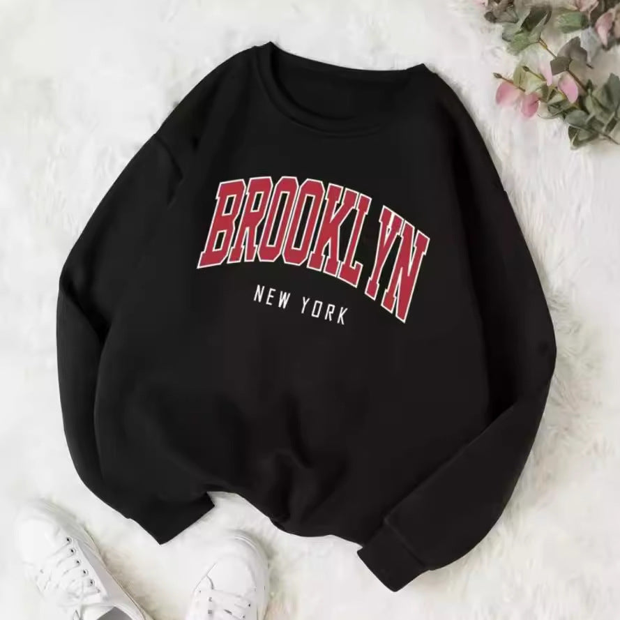Personality Trend Printed Crew Neck Sweatshirt Women