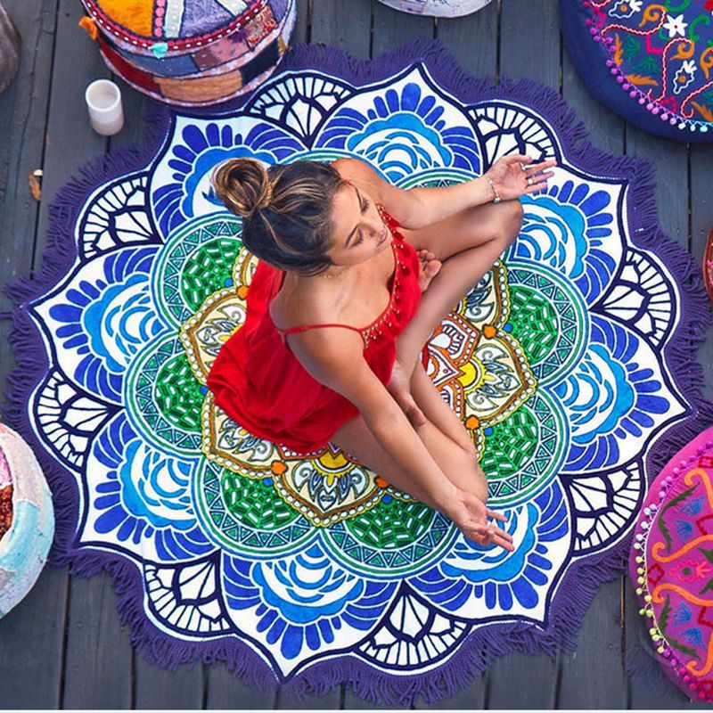 Bohemian Round Beach Towel & Yoga Mat - 150cm Tassel Mandala Throw Blanket