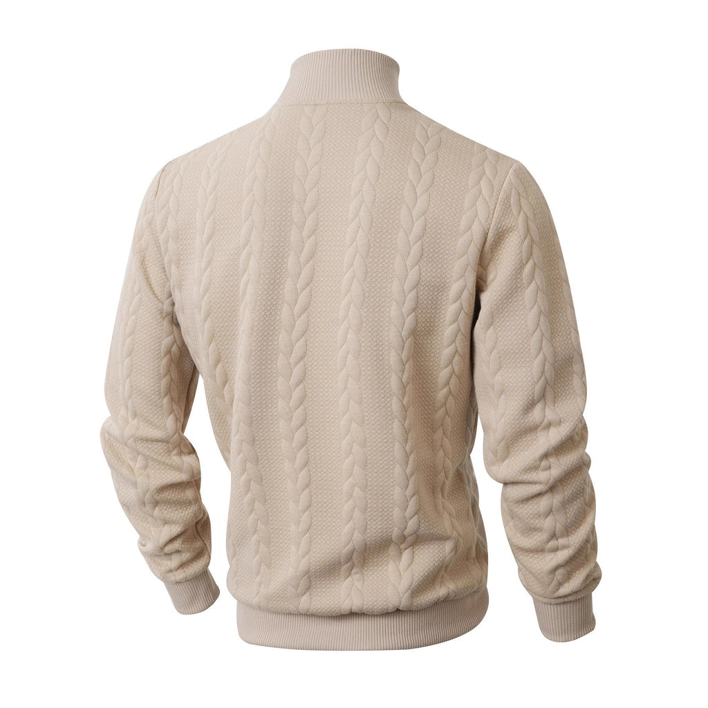 Knitted Solid Color Men's Fashion Jacquard High Collar Warm Sweater