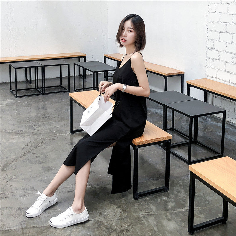 Black Suspenders Women's Summer V-neck Vest Bottoming Long Dress