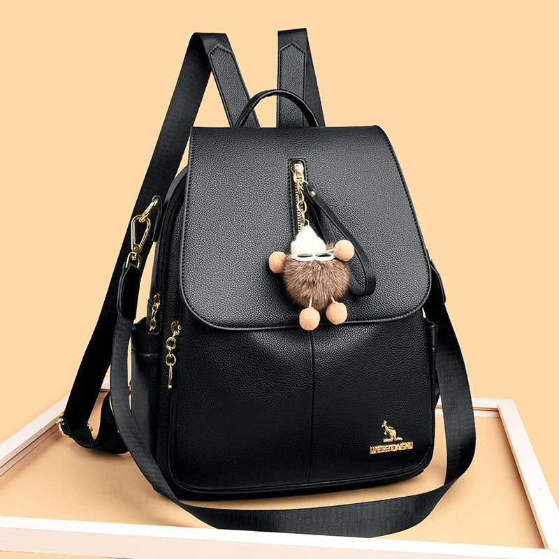 New Genuine Leather With Pendant High-value Female Student Travel Backpack