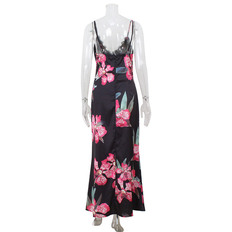 Women's V-neck Strap Maxi Vintage-style Dress