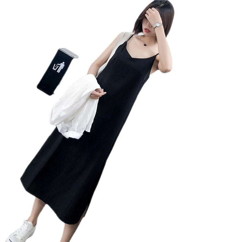Black Suspenders Women's Summer V-neck Vest Bottoming Long Dress