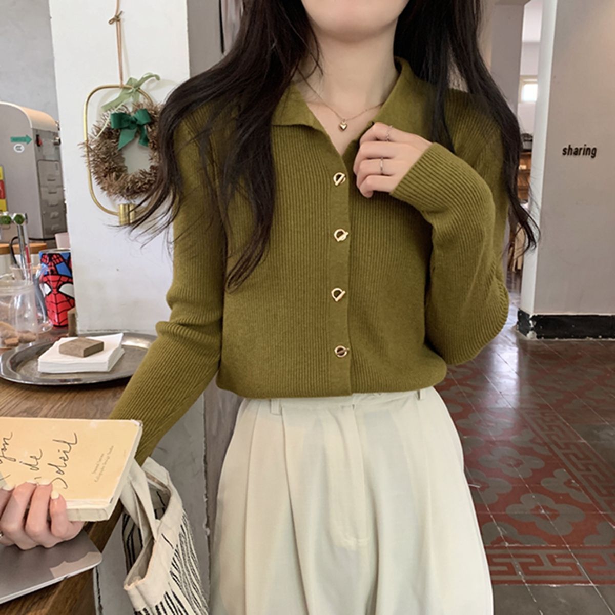 Gentle Long-sleeved Knitted Cardigan Bottoming Top