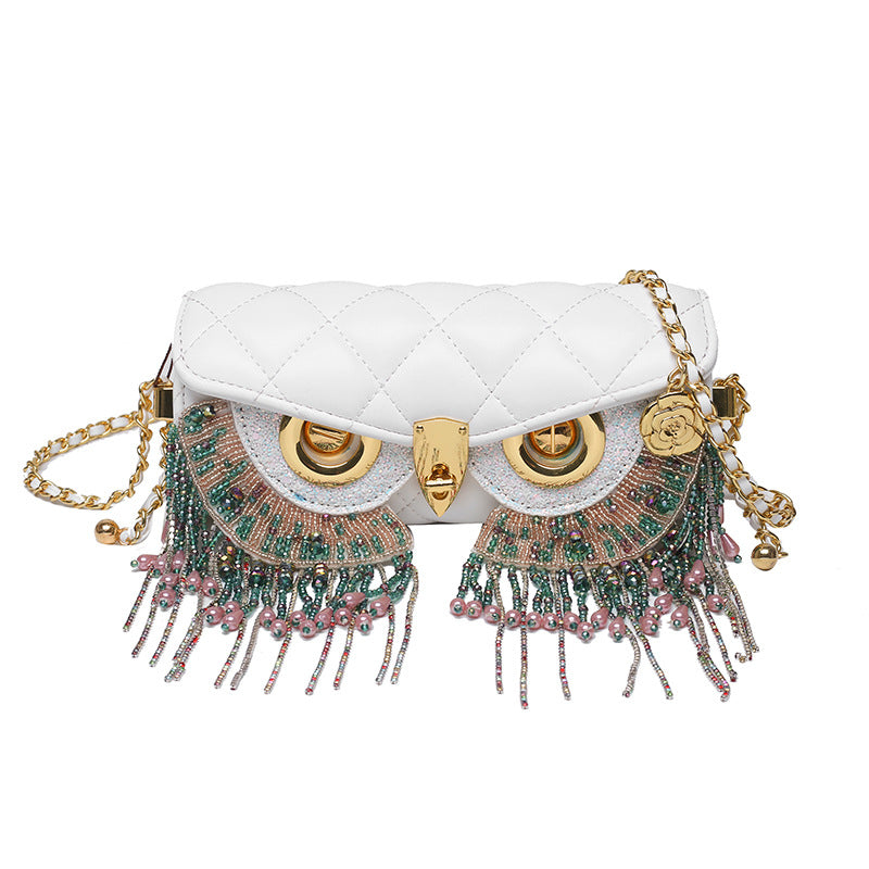Women's Fashion Rhombus Tassel Owl-shaped Shoulder Chain Bag