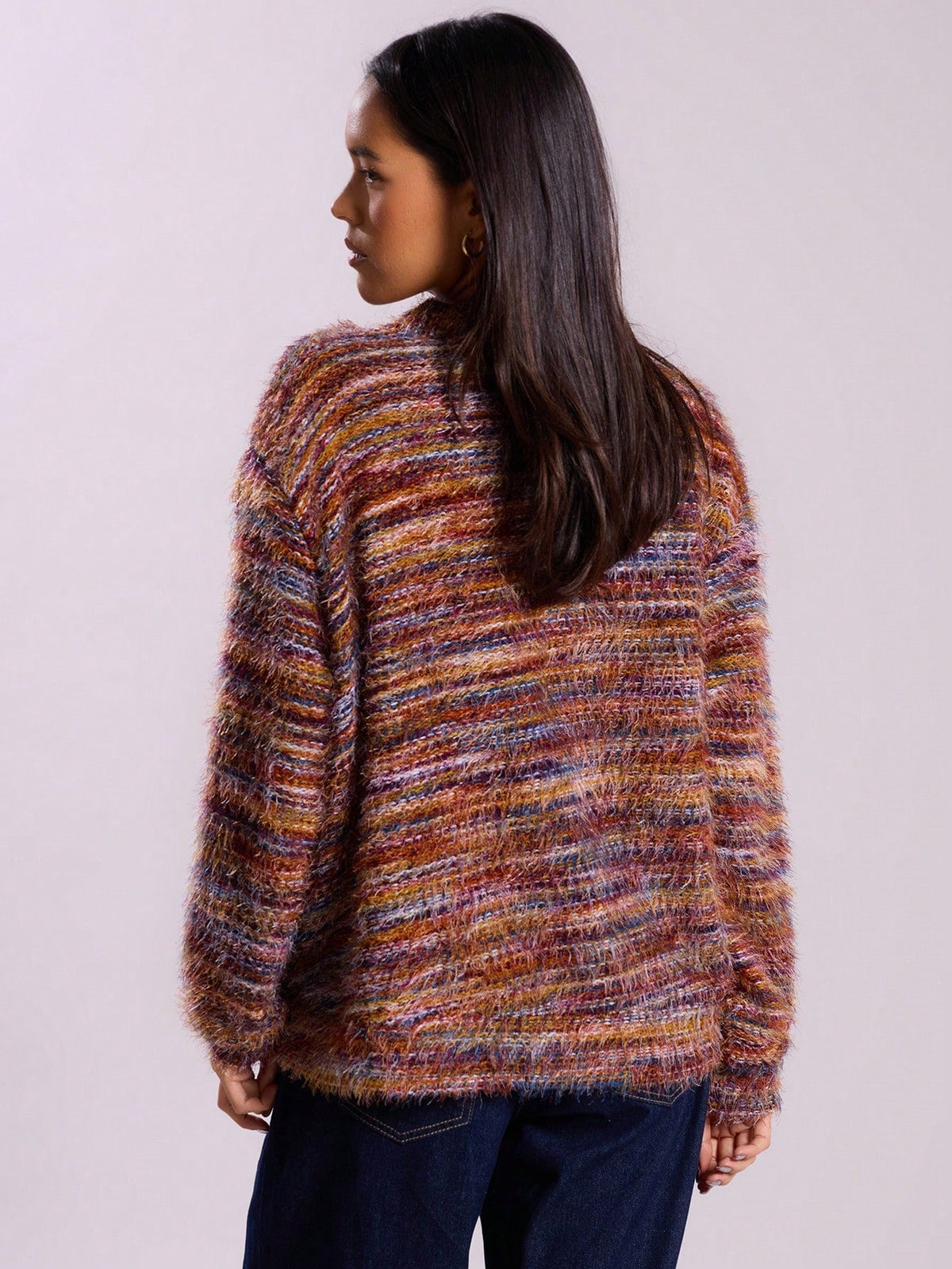 Winter Stripe Knitted Sweater Ins Button Cardigan Long Sleeved V-neck Cropped Tops For Women