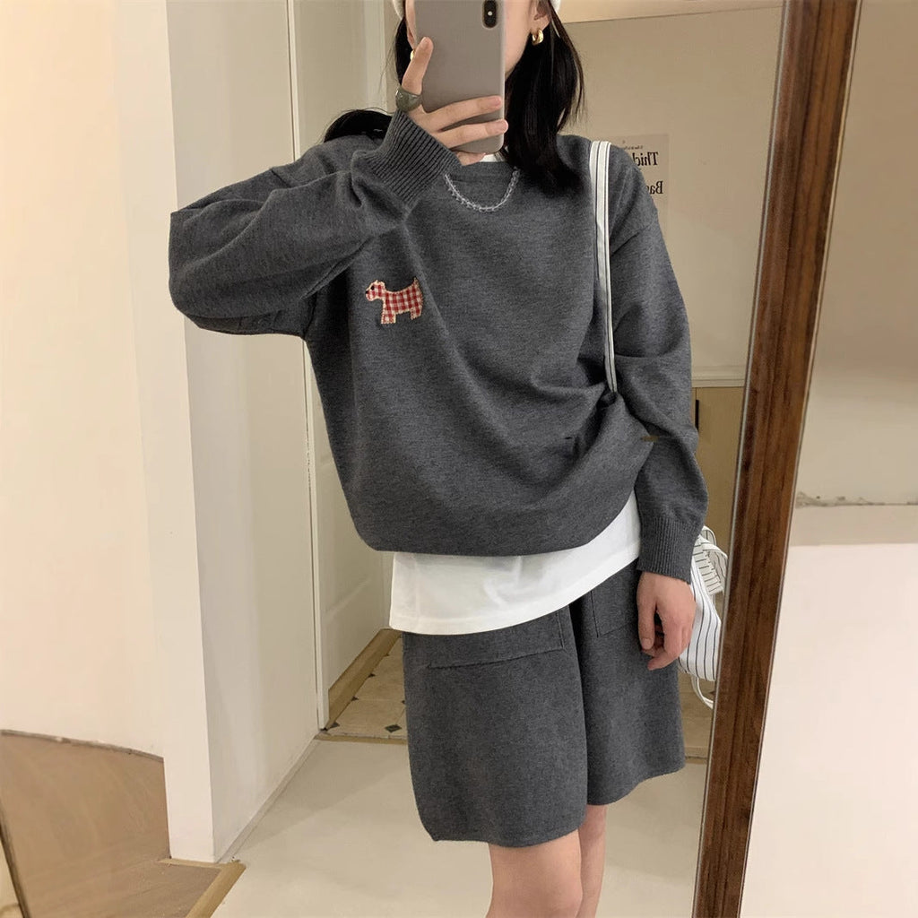 Casual Sports Knitted Sweater Shorts Suit