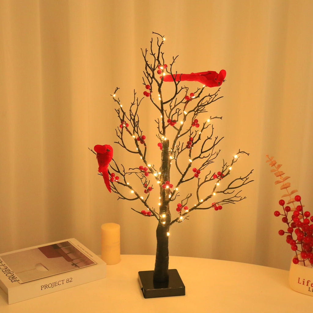 Red Cardinal Bird LED Tree Lamp - Decorative Holiday Night Light with Warm Glow