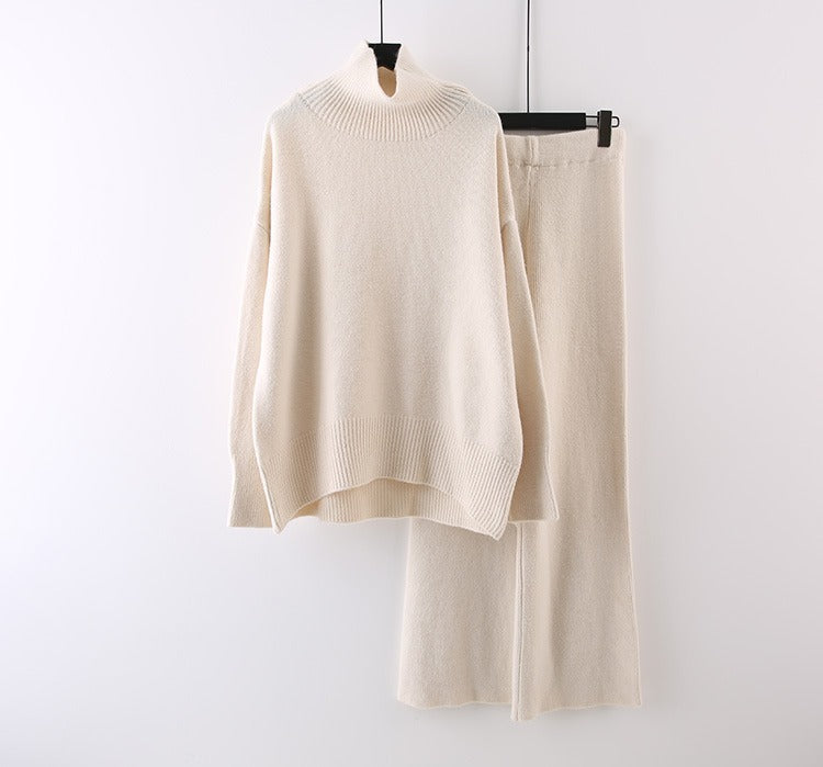 Women's Clothing Casual Sweater Wide Leg Pants Two-piece Set