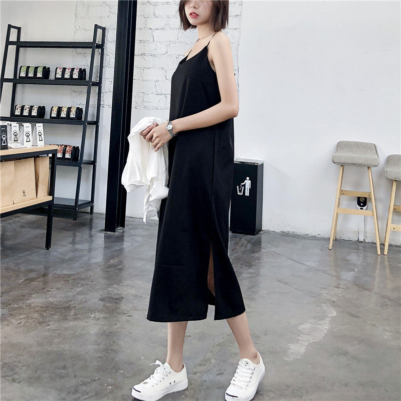 Black Suspenders Women's Summer V-neck Vest Bottoming Long Dress