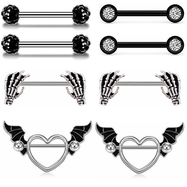 Black Full Drill Ball Straight Wings Heart Shaped Body Piercing Jewelry