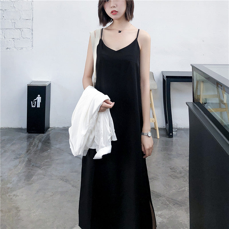 Black Suspenders Women's Summer V-neck Vest Bottoming Long Dress