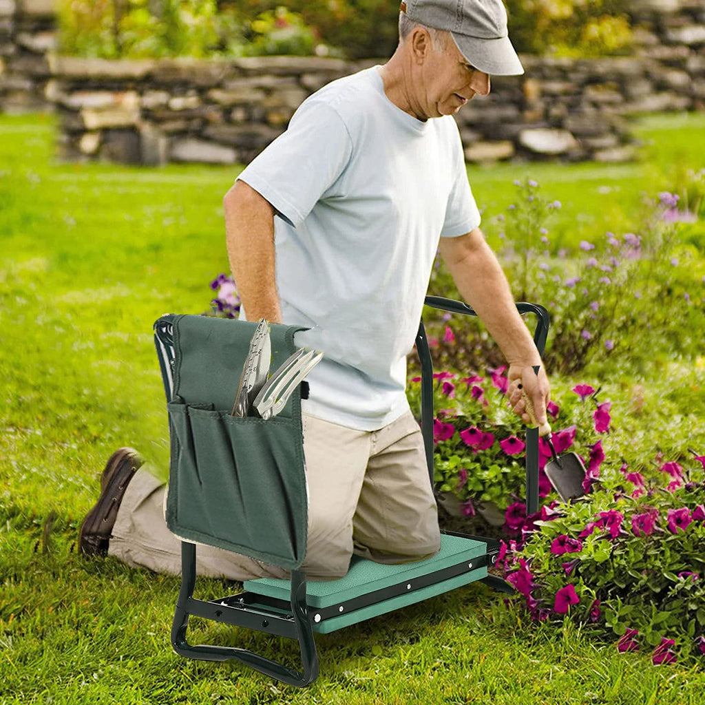 Heavy Duty Garden Kneeler Seat, Thickend Soft Eva Pad, Foldable Garden Stool Pouch, Steel Frame, Gardening Bench