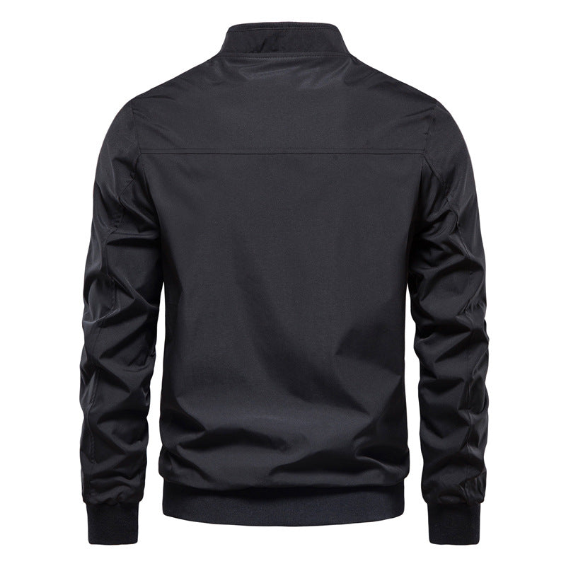 Men's Zip-up Jacket With Pockets Casual Solid Stand Collar Long Sleeve Top Outwear Clothing