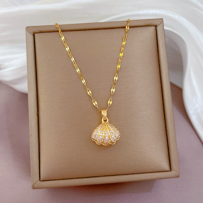 Shell Pearl Necklace With Rhinestones Female Zircon Temperament Personality Jewelry