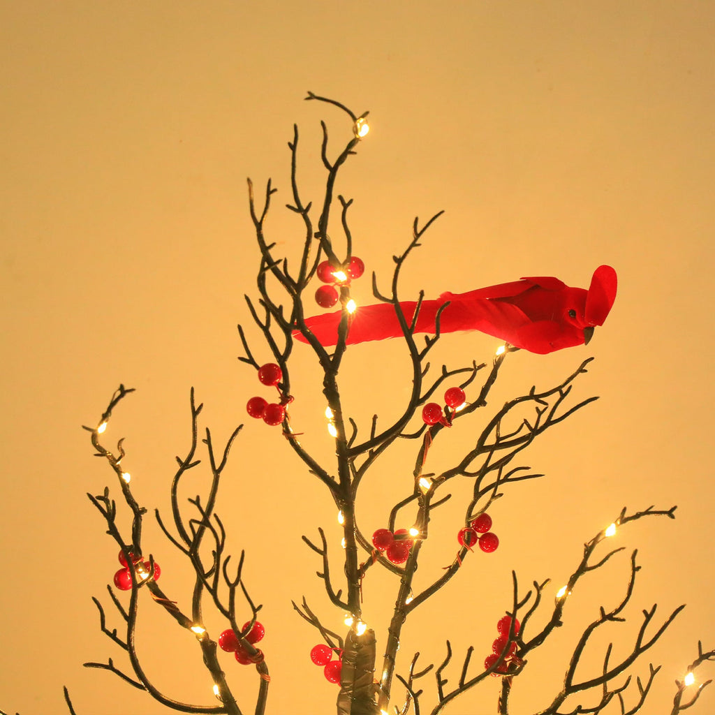 Red Cardinal Bird LED Tree Lamp - Decorative Holiday Night Light with Warm Glow