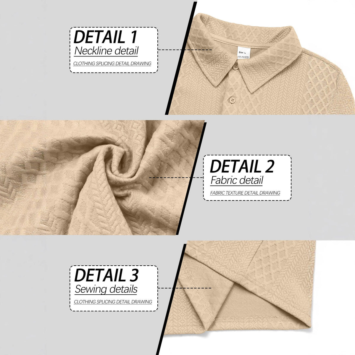 Texture Jacquard Solid Color Men's Long-sleeved Polo Shirt Lapel Loose Sweater