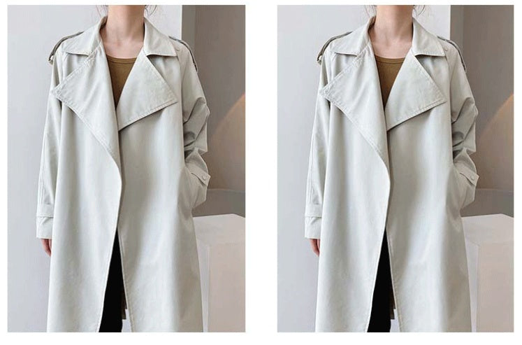 Temperament British Mid Length Over The Knee Windbreaker Women Loose Korean Style Jacket