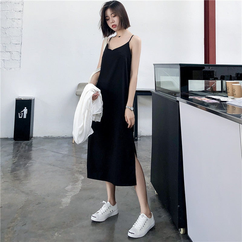 Black Suspenders Women's Summer V-neck Vest Bottoming Long Dress