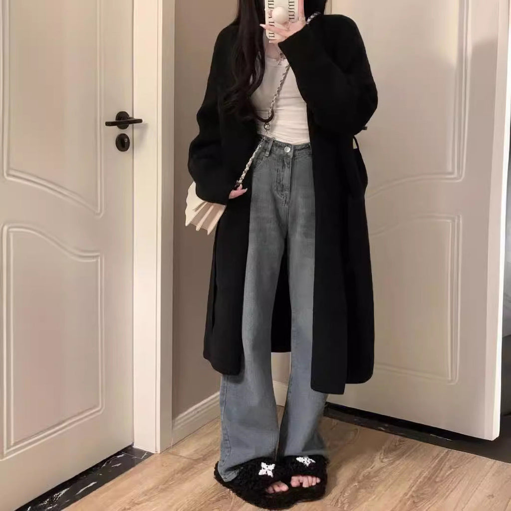 Women's Mid-length Knitted Cardigan V-neck Thickened Sweater Coat