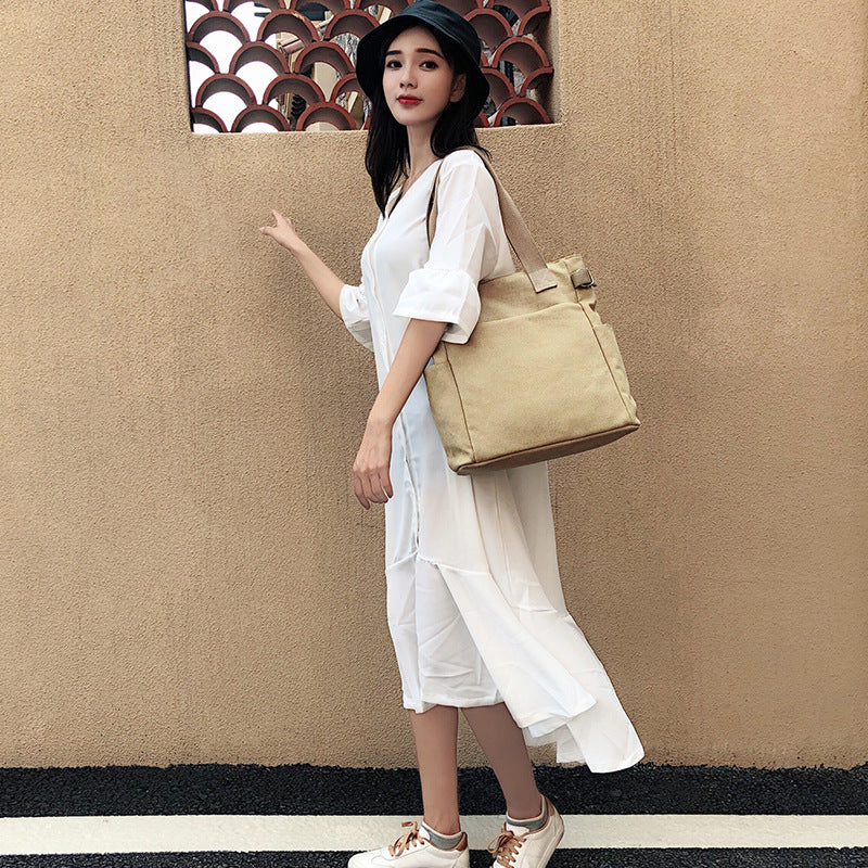 Casual Retro One-shoulder Hand-held Tote Canvas Bag For Women