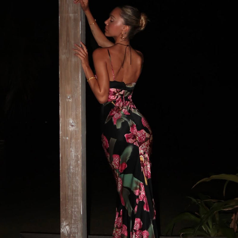 Women's V-neck Strap Maxi Vintage-style Dress