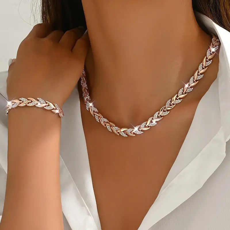 Women's Personality Affordable Luxury Willow Leaf Diamond Bracelet Necklace