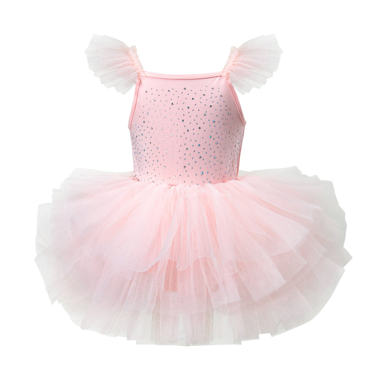 Children's Hot-fix Rhinestone Embroidered Flared-sleeve Ballet Skirt