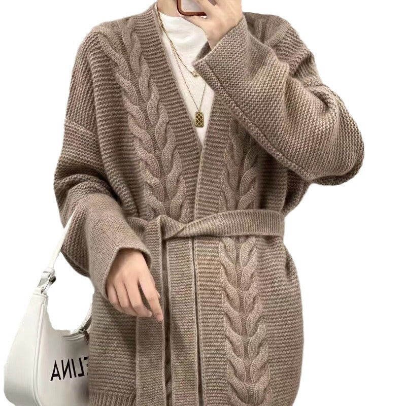 Wool Knit Cardigan For Women Mid-length Autumnwinter Style