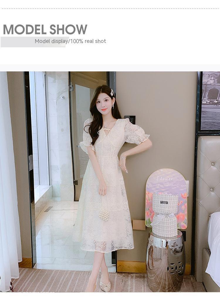 French Retro Women Summer New Lace V-neck Dress